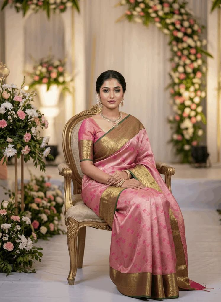 MIMOSA Women's Woven Design Kanjivaram Style Art Silk Saree with Blouse Piece - Rani Pink (SA00002804RNFREE) — photo 4