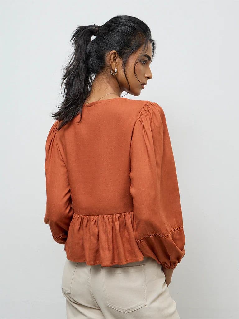 LOV Rust Floral Embroidered Top — photo 4