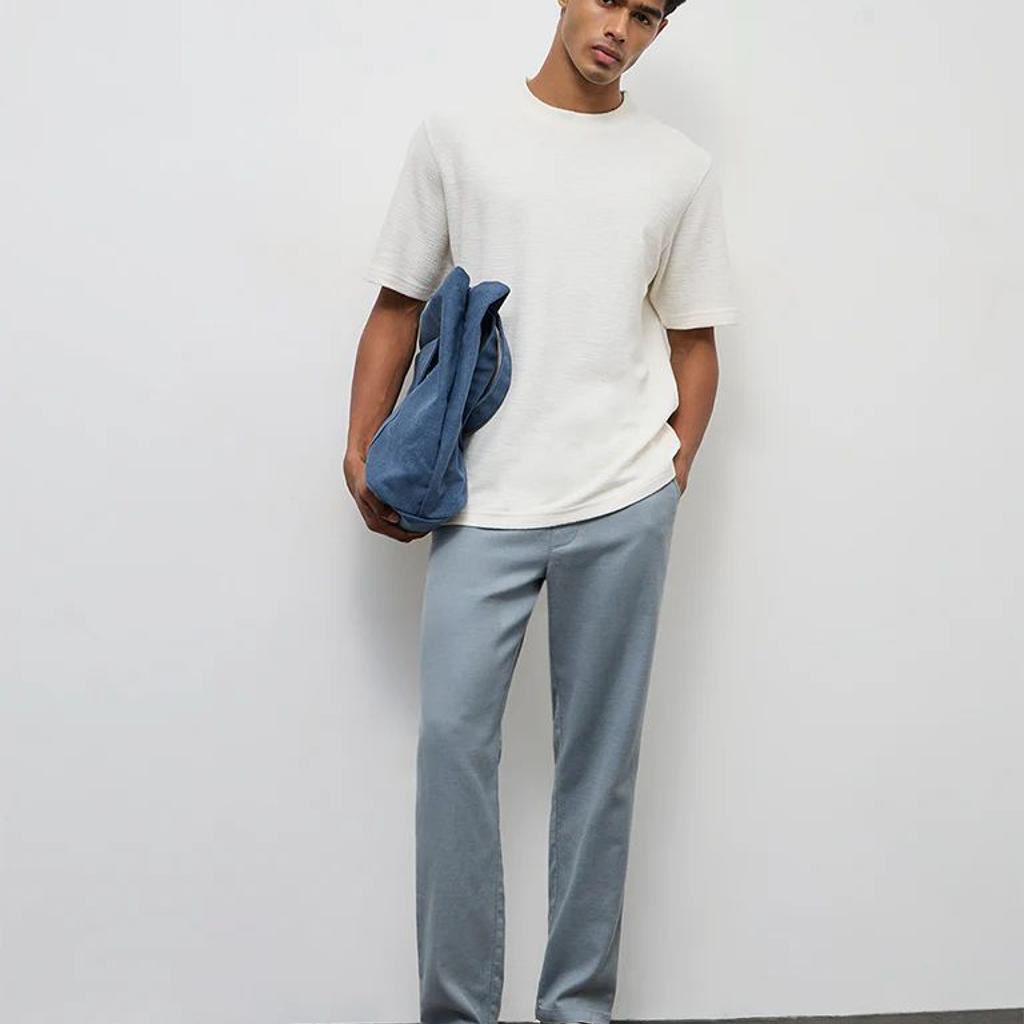 ETA Light Teal Textured Relaxed-Fit Mid-Rise Cotton Chinos