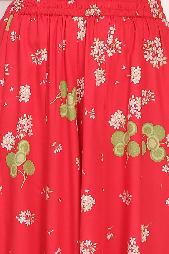 Red Floral Printed Embellished Modal Flared Short Kurta, Flared Pant and Dupatta Set — photo 8