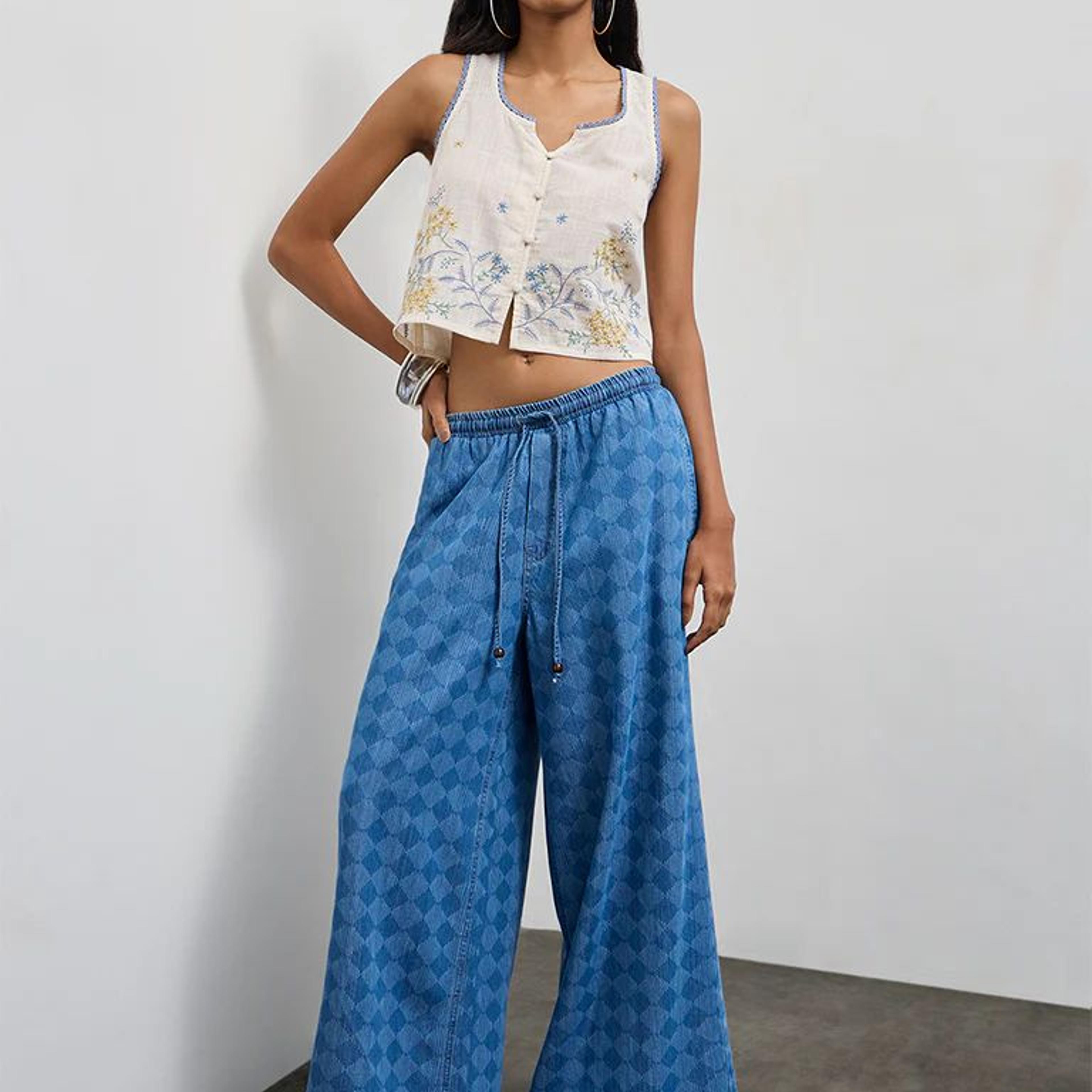 Bombay Paisley Off-White Floral Embroidered Cotton Top