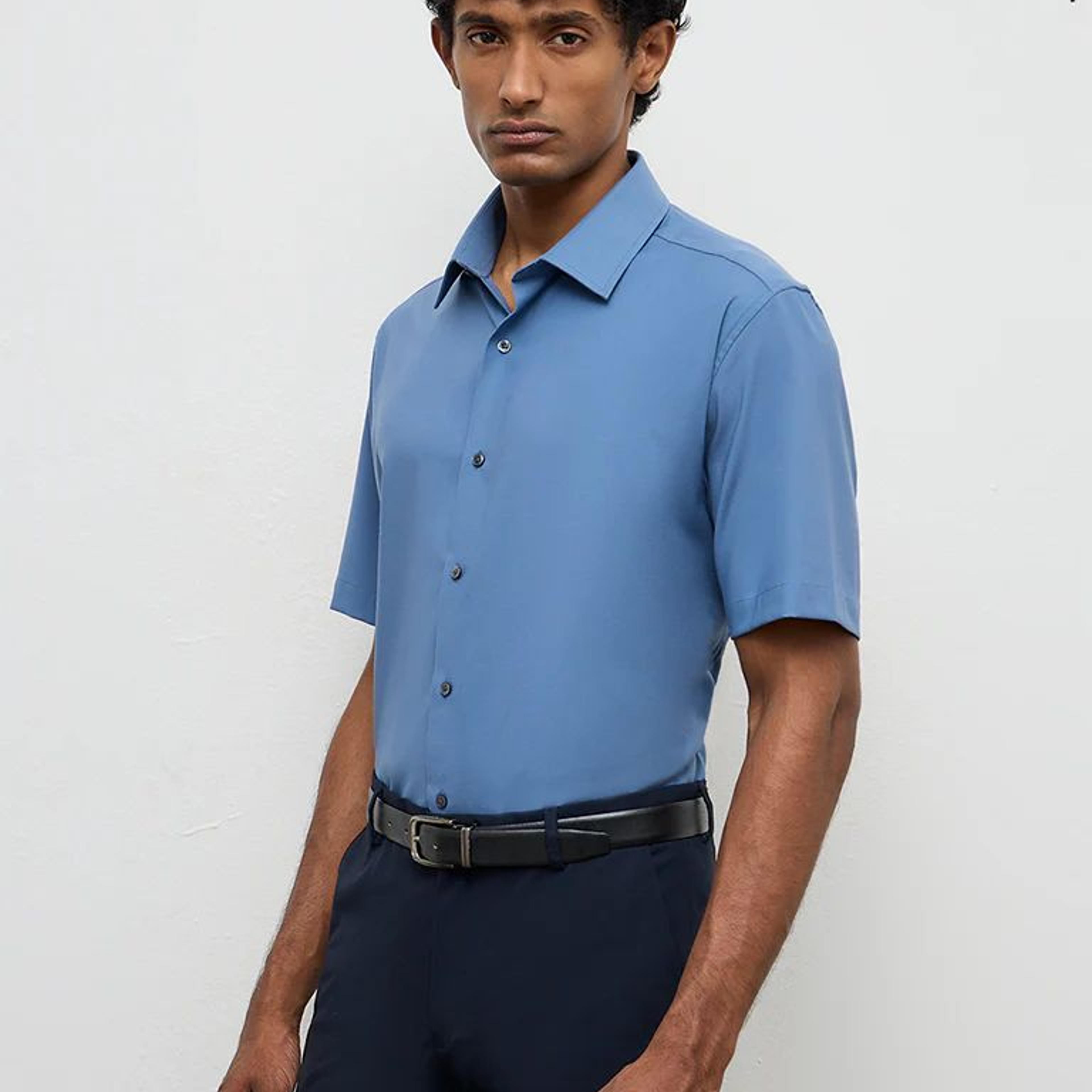 WES Formals Dusty Blue Slim-Fit Shirt