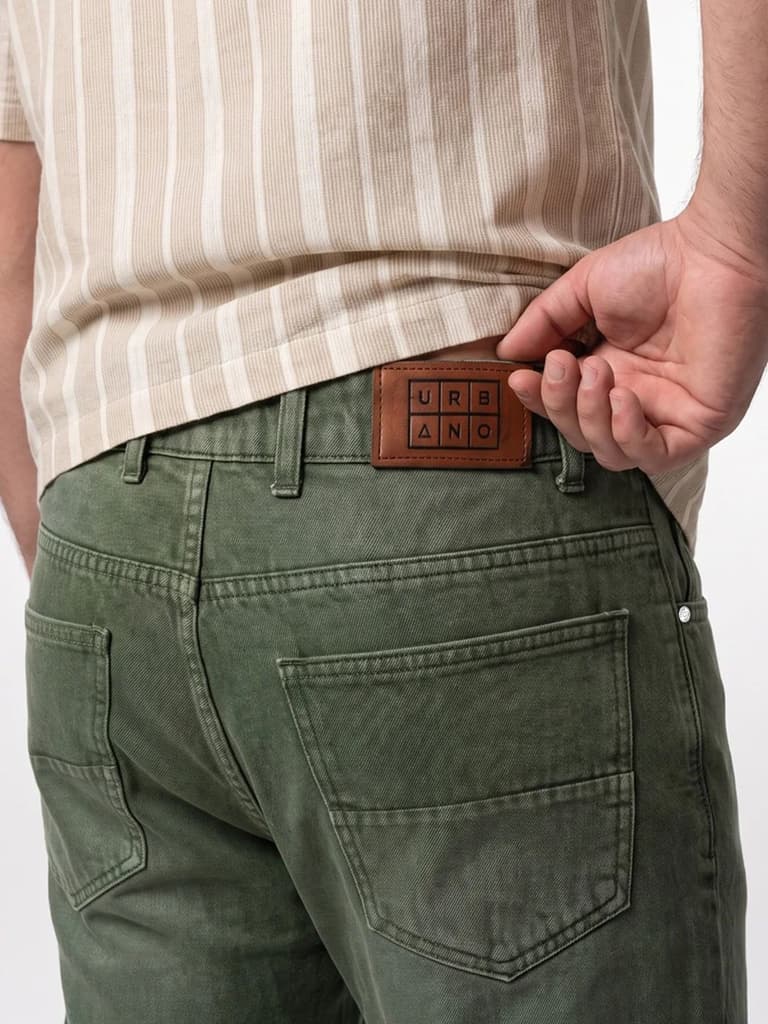 Plus Men's Olive Relaxed Fit Washed Denim Jeans Non-Stretchable — photo 5