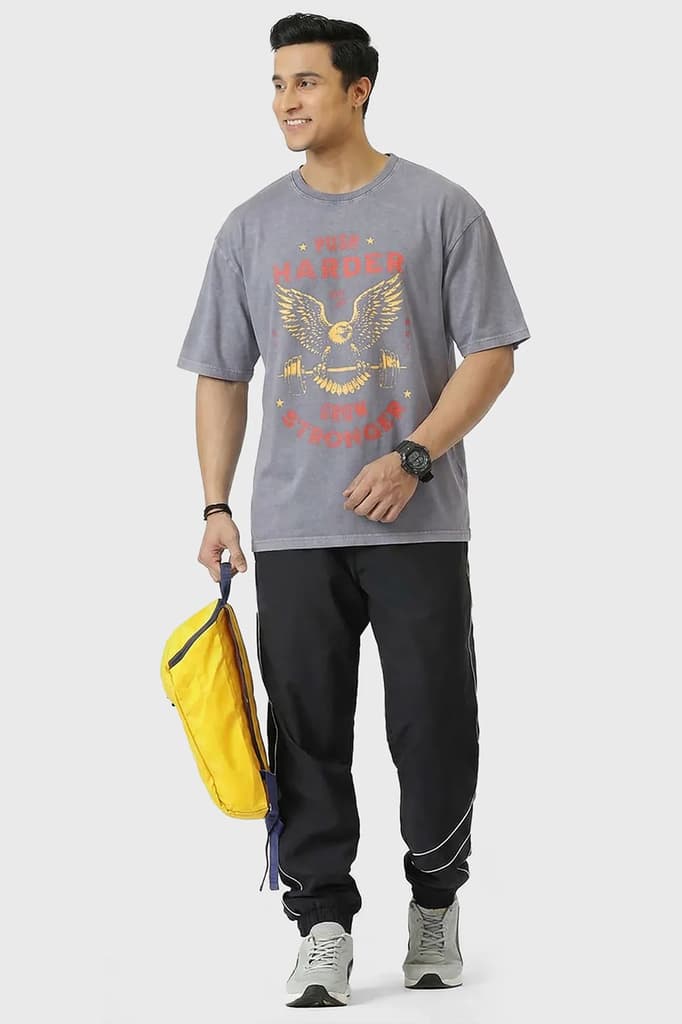 Push Harder Washed Oversized T-shirt Light Grey — photo 2