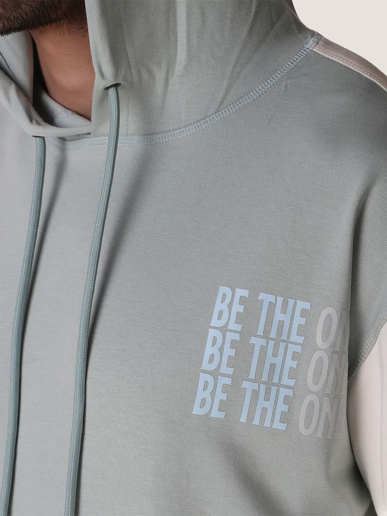 Unisex Blue & White Colourblock Half Sleeve Sweatshirt — photo 6