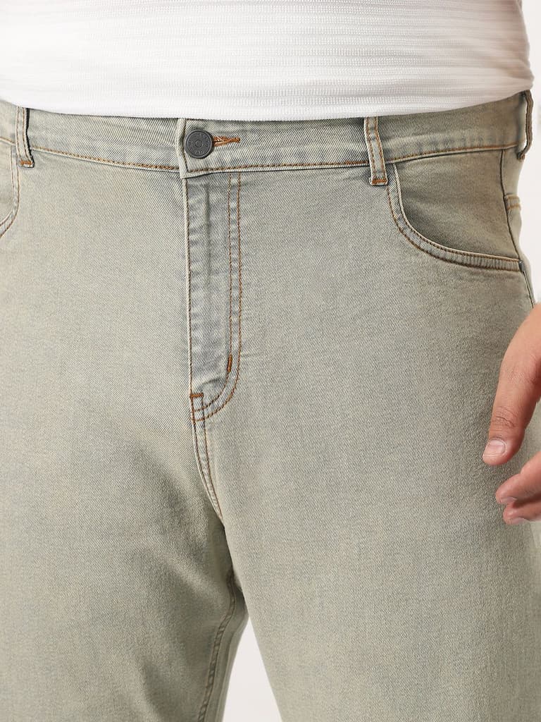 Plus Men's Ice Grey Straight Fit Heavy Washed Jeans Stretchable — photo 6