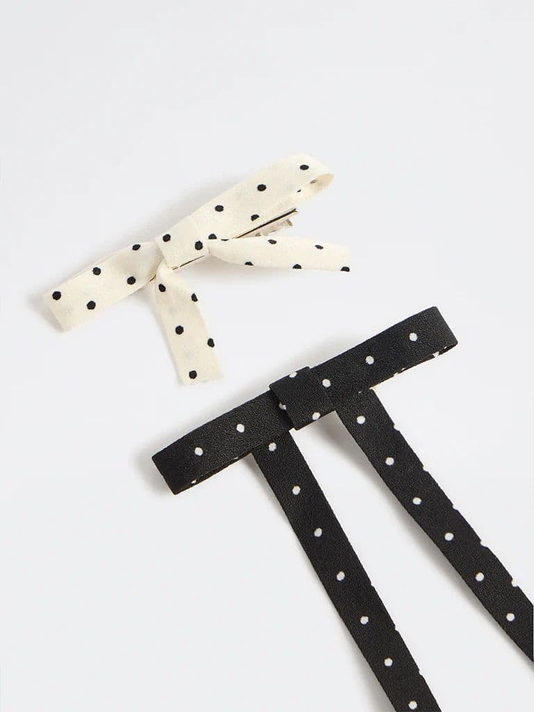 Westside Accessories Black and White Polka-Dot Bow Clips - Pack of 2 — photo 3