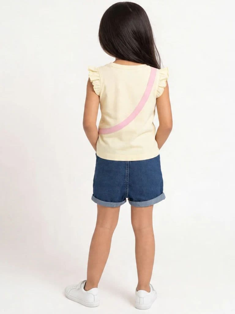 HOP Kids Girls Yellow Pouch Design Cotton Top — photo 2