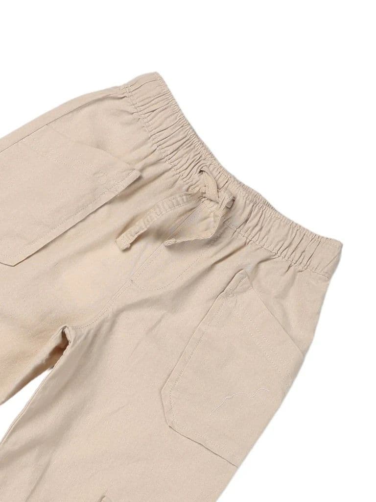 HOP Kids Boys Stone Multi-Pocket Relaxed Fit Cotton Cargo Trousers — photo 5