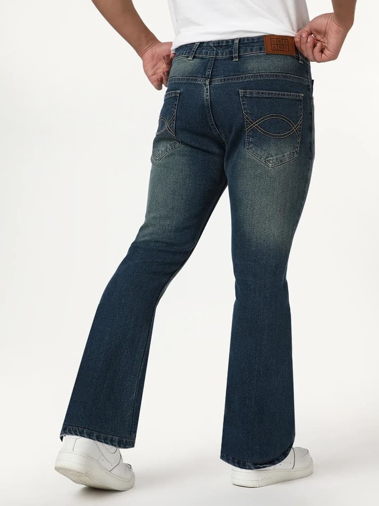 Men's Light Blue Bootcut Fit Mid Rise Heavy Washed Jeans Stretchable — photo 4