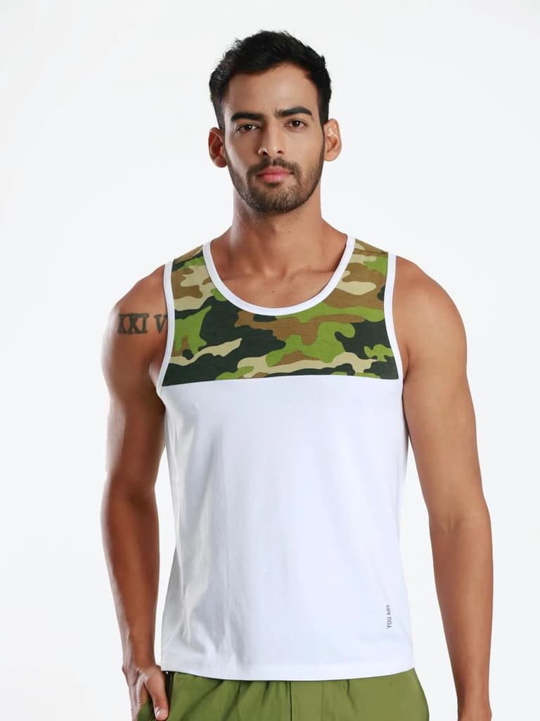 Yoke Camo White Active Fit Camo Printed Organic Bamboo Vest (Pack Of 1) — photo 5
