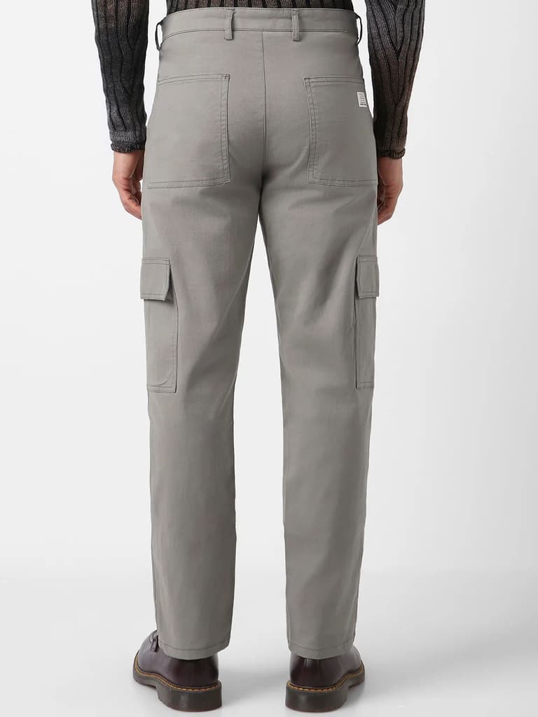 Men's Light Grey Regular Fit Solid Cargo Chino Pant with 6 Pockets Stretchable — photo 3