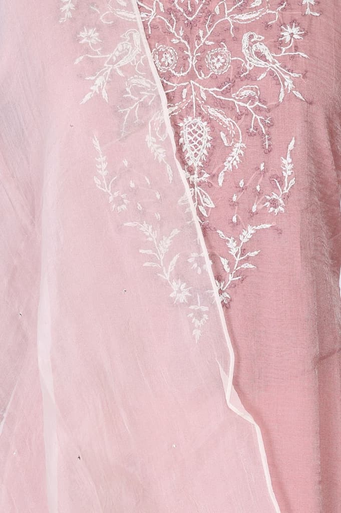 Rose Pink Zari Embroidered Cotton Blend Straight Kurta with Salwar and Dupatta Set — photo 2