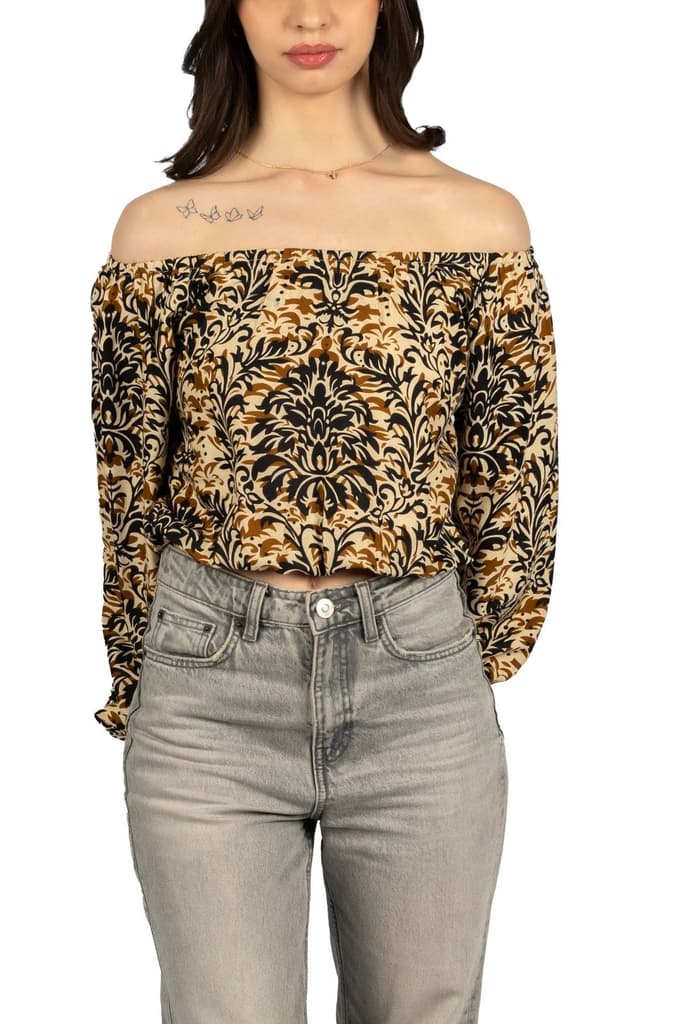 Multicolour Floral Off-Shoulder Crop Top in Rayon — photo 6