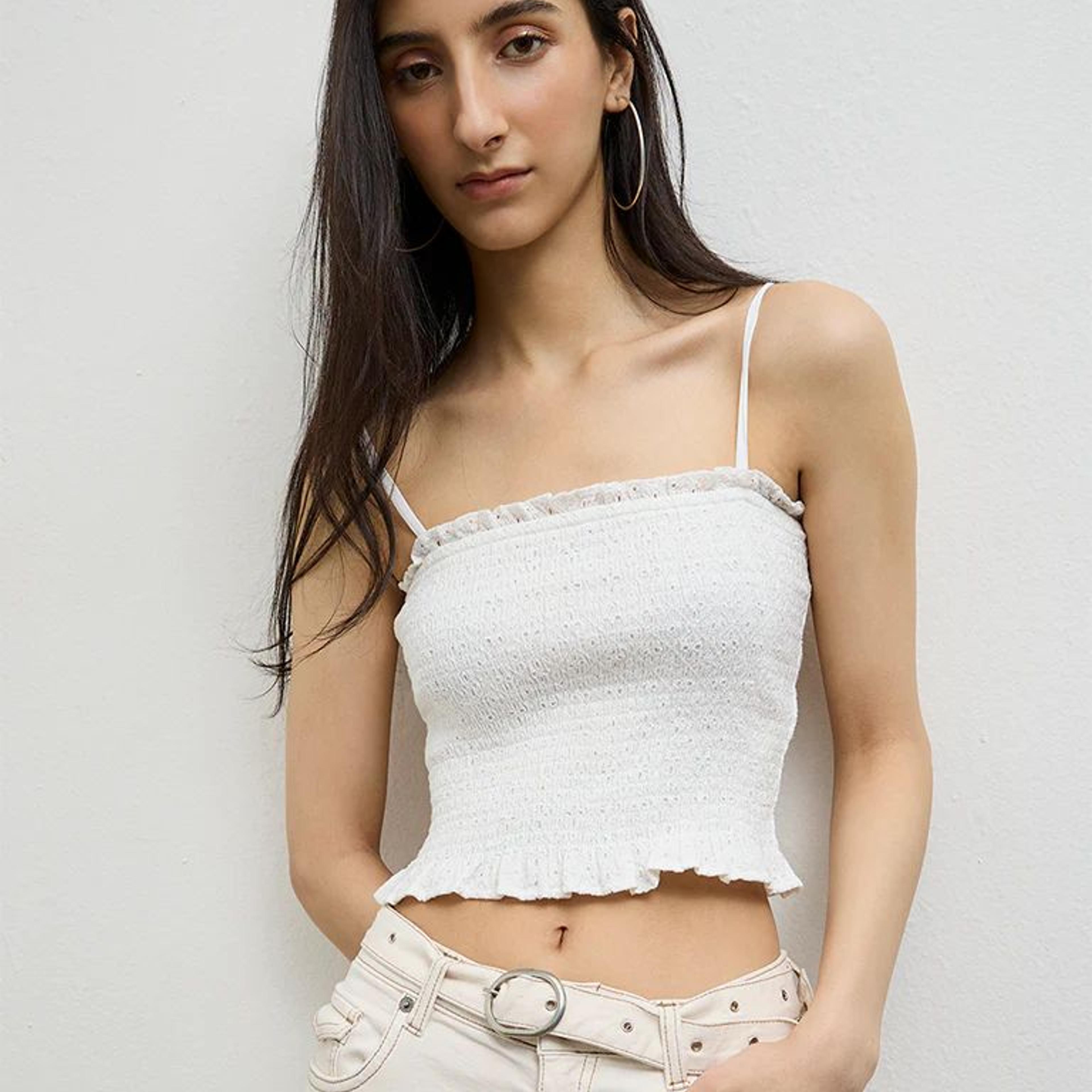 Nuon White Smocked Cotton Top