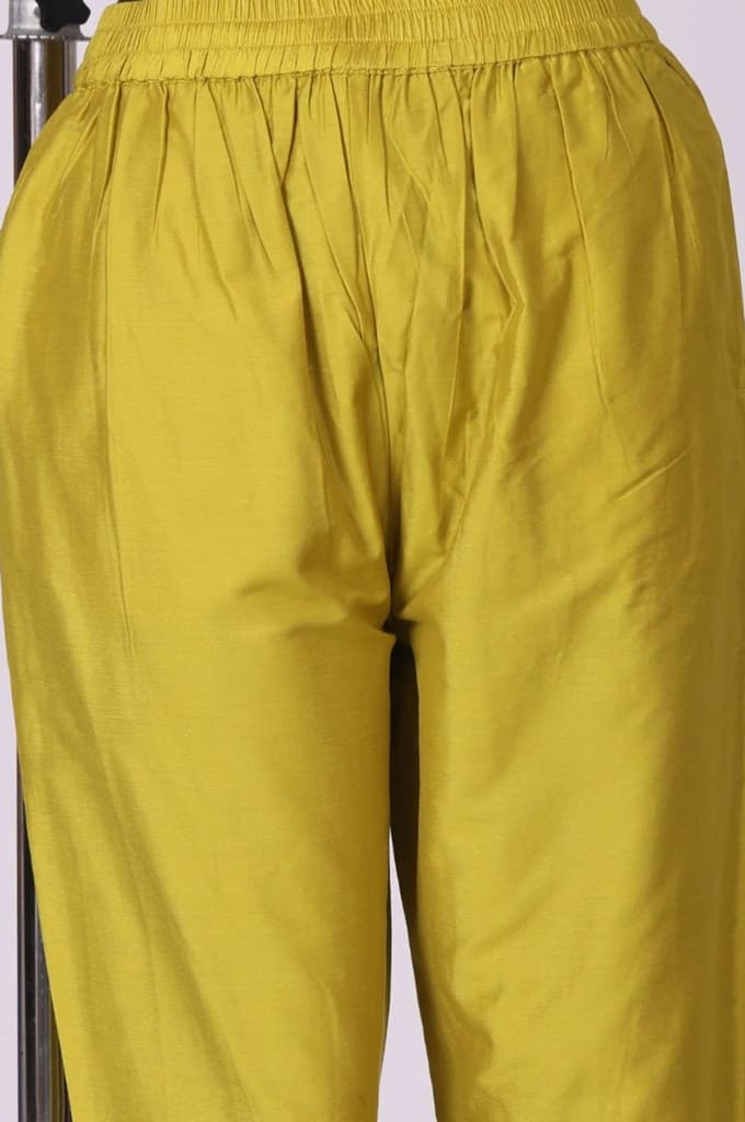 Yellow Thread Embroidery Chanderi Straight Kurta with Pants and Dupatta Set — photo 7