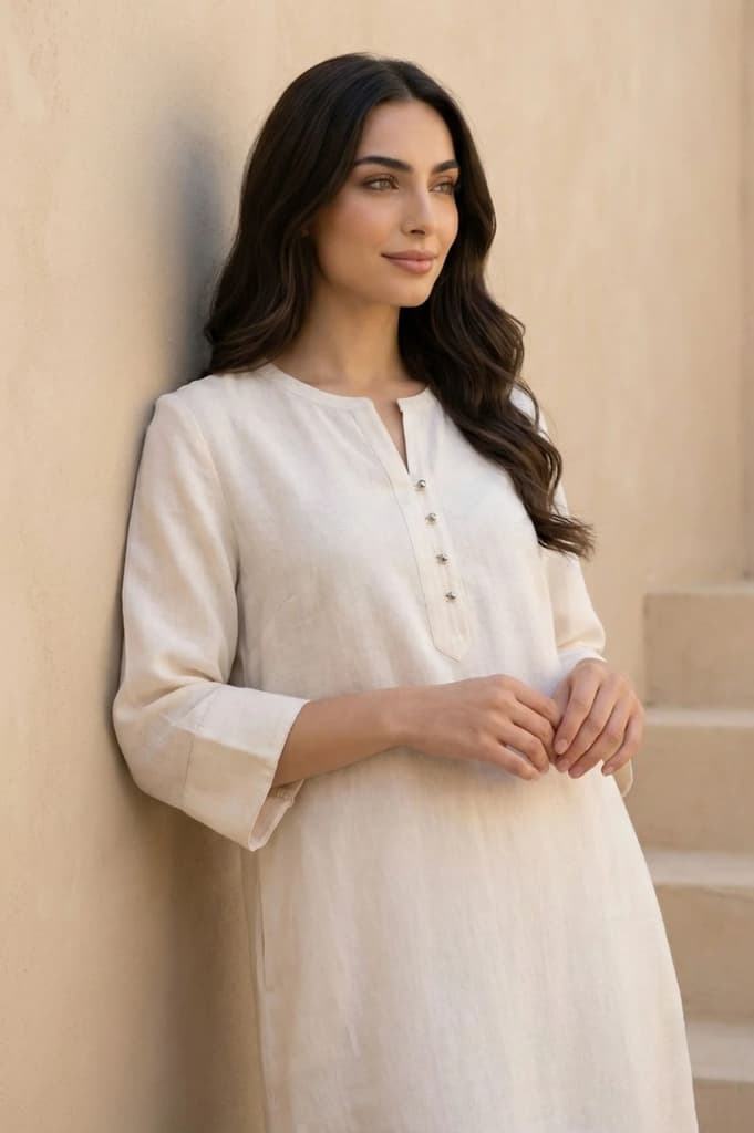 Beige Solid Rayon Straight Kurta — photo 2