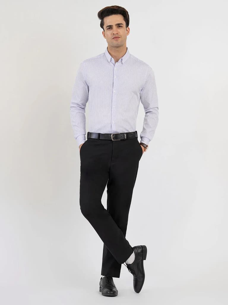 Shirts for Men in Blue | Dobby Stripe Full Sleeve Shirt — photo 5