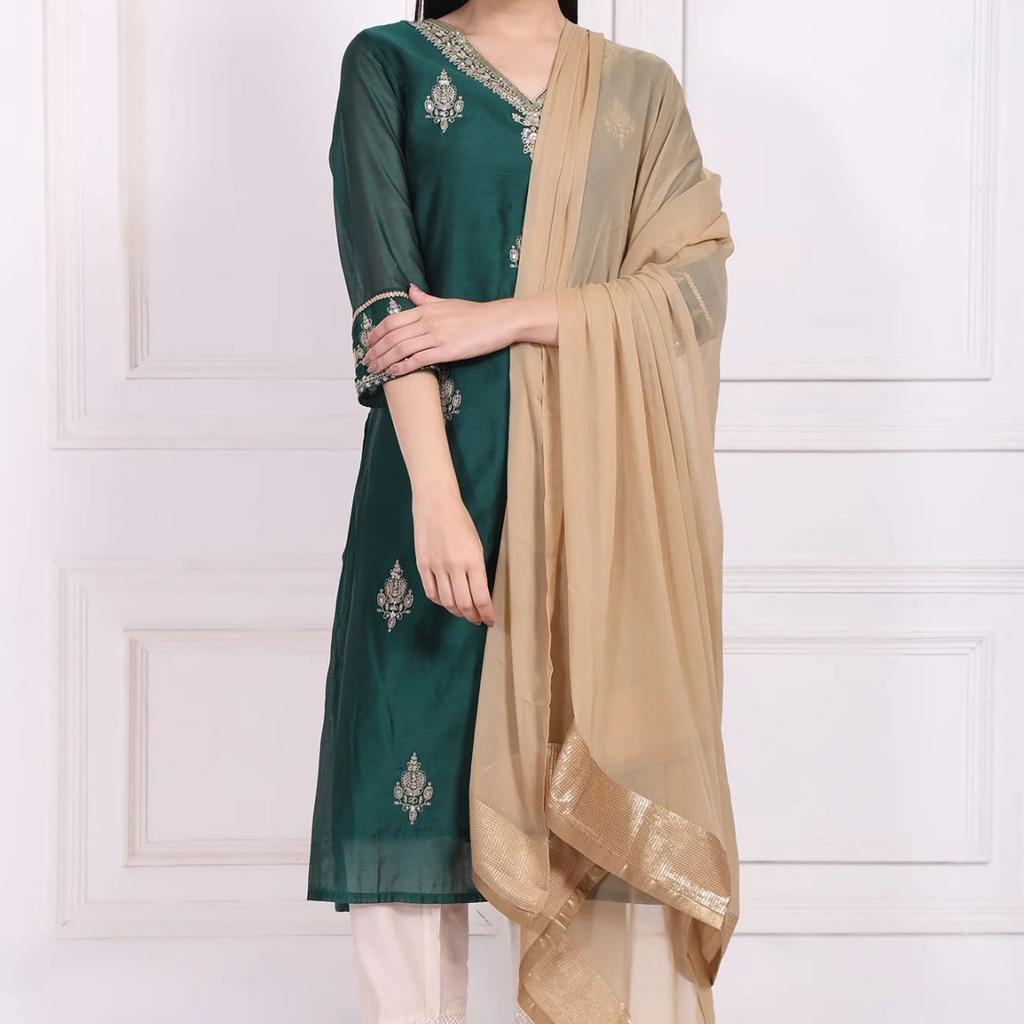 Gold Solid Sequined Chiffon Dupatta