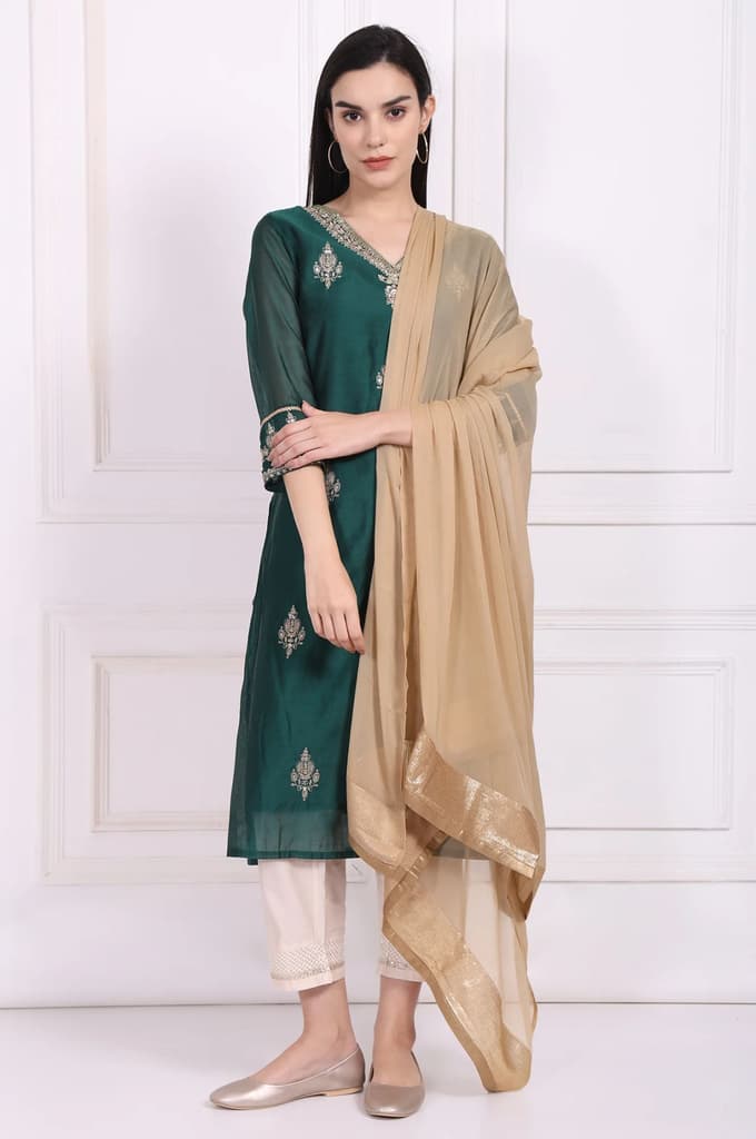 Gold Solid Sequined Chiffon Dupatta — FS