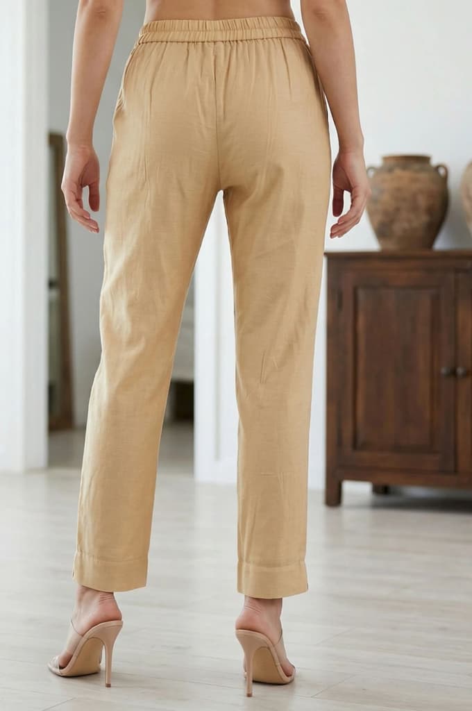 Gold Solid Chanderi Straight Fit Ankle Length Trousers — photo 3
