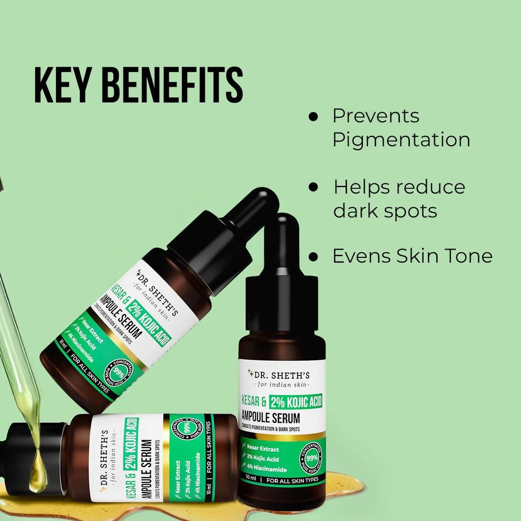 Kesar and 2% Kojic Acid Ampoule Serum - 10ml (Pack of 2)