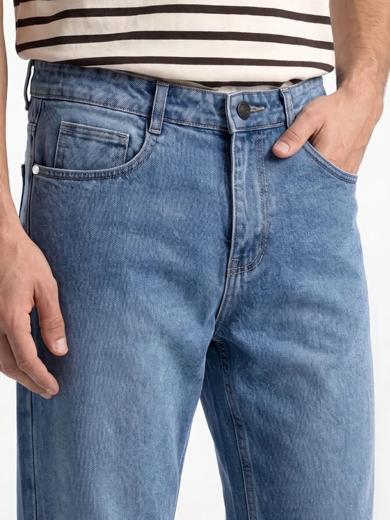 Men's Light Blue Relaxed Fit Washed Denim Jeans Non-Stretchable — photo 5