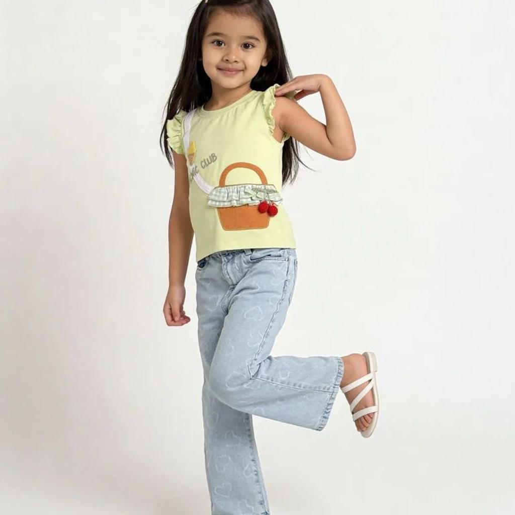HOP Kids Girls Lime Green Embroidered Cotton T-Shirt
