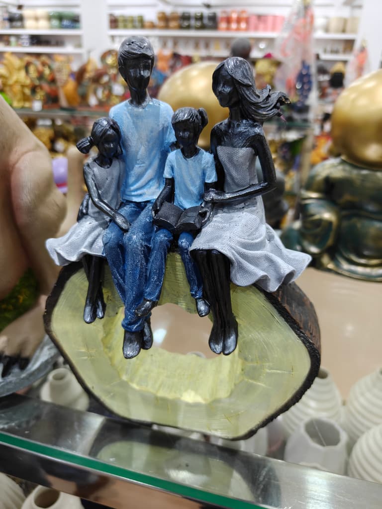 Statue of a Family Sitting on a Log | Wooden | Brown