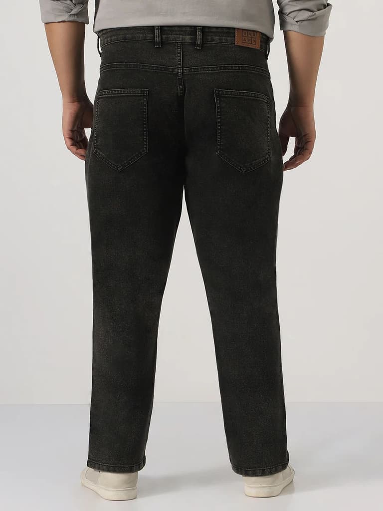 Plus Men's Black Straight Fit Heavy Washed Jeans Stretchable — photo 3