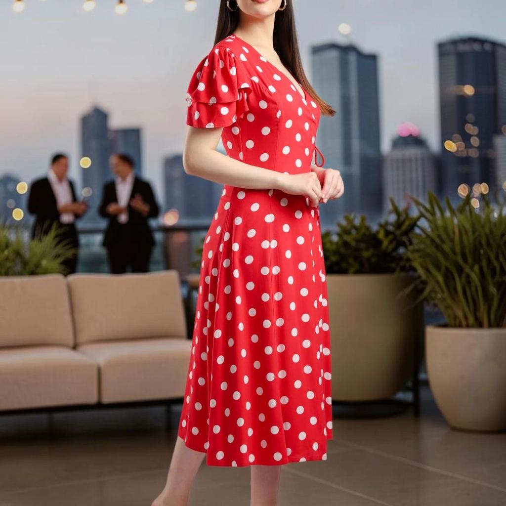 Aysel Polka dot Midi Dress - Red
