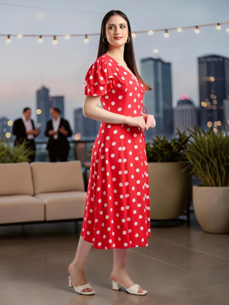 Aysel Polka dot Midi Dress - Red
