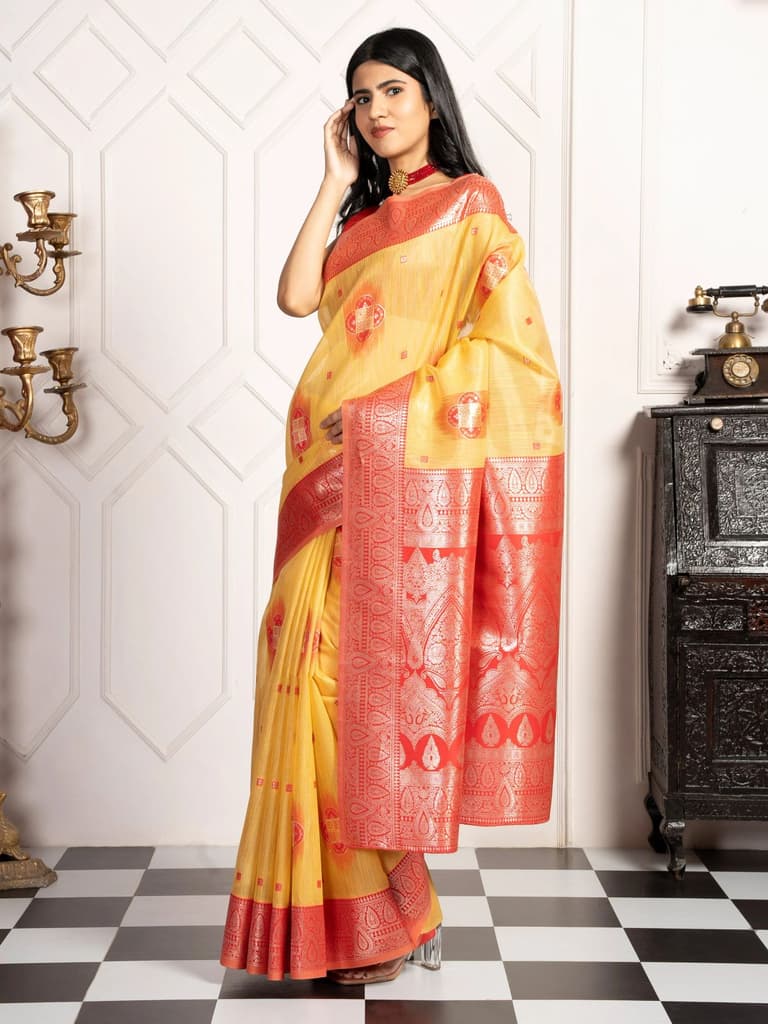 Mimosa Women's Woven Design Kanjivaram Style Art Silk Saree With Blouse Piece : SA00002066GDFREE — photo 3