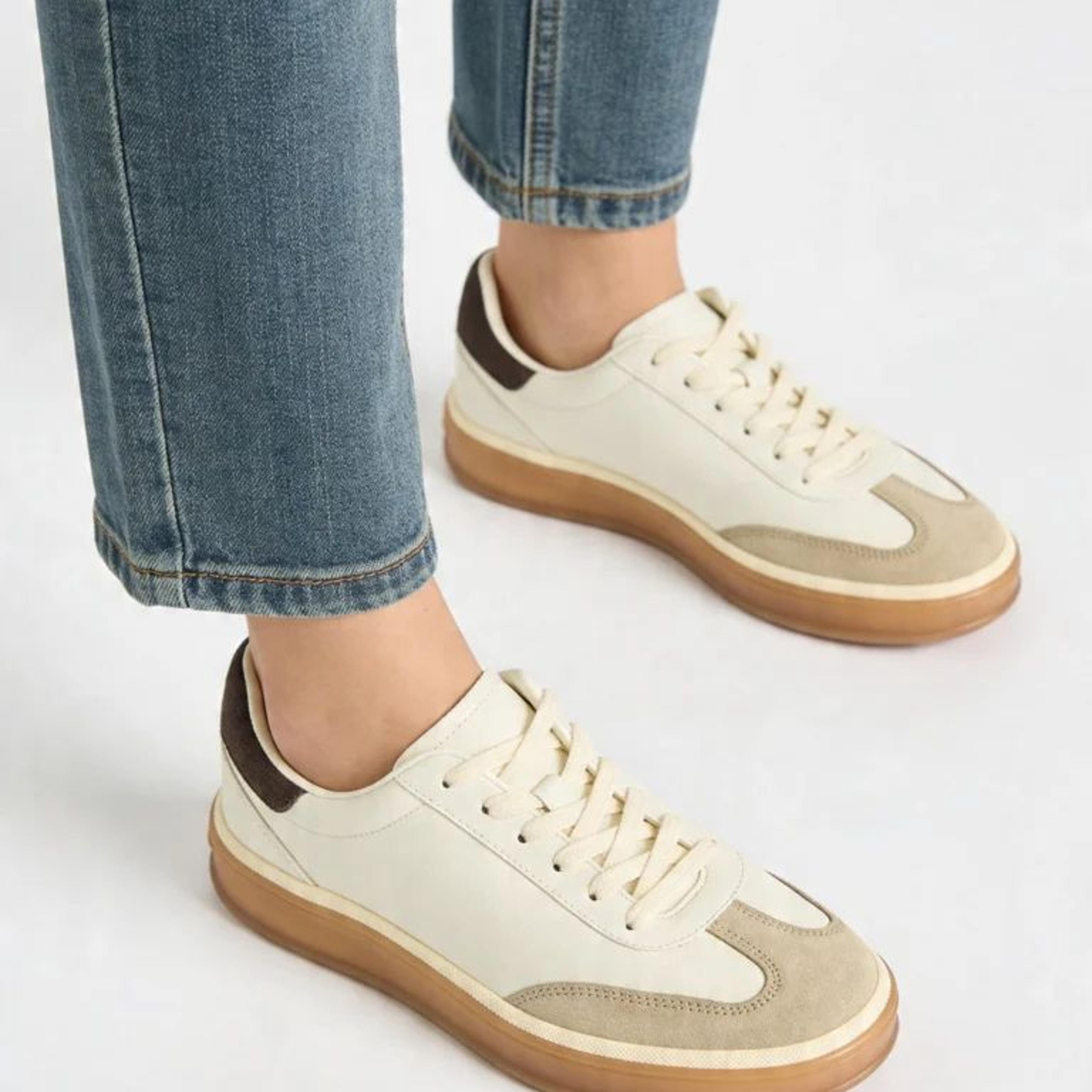 LUNA BLU Cream Colour-Blocked Lace-Up Sneakers