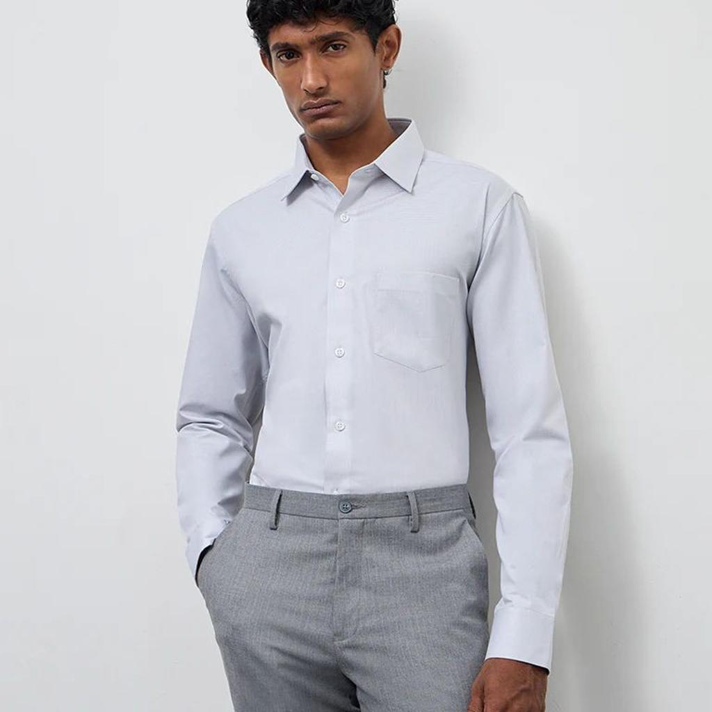 WES Formals Grey Relaxed-Fit Cotton Shirt