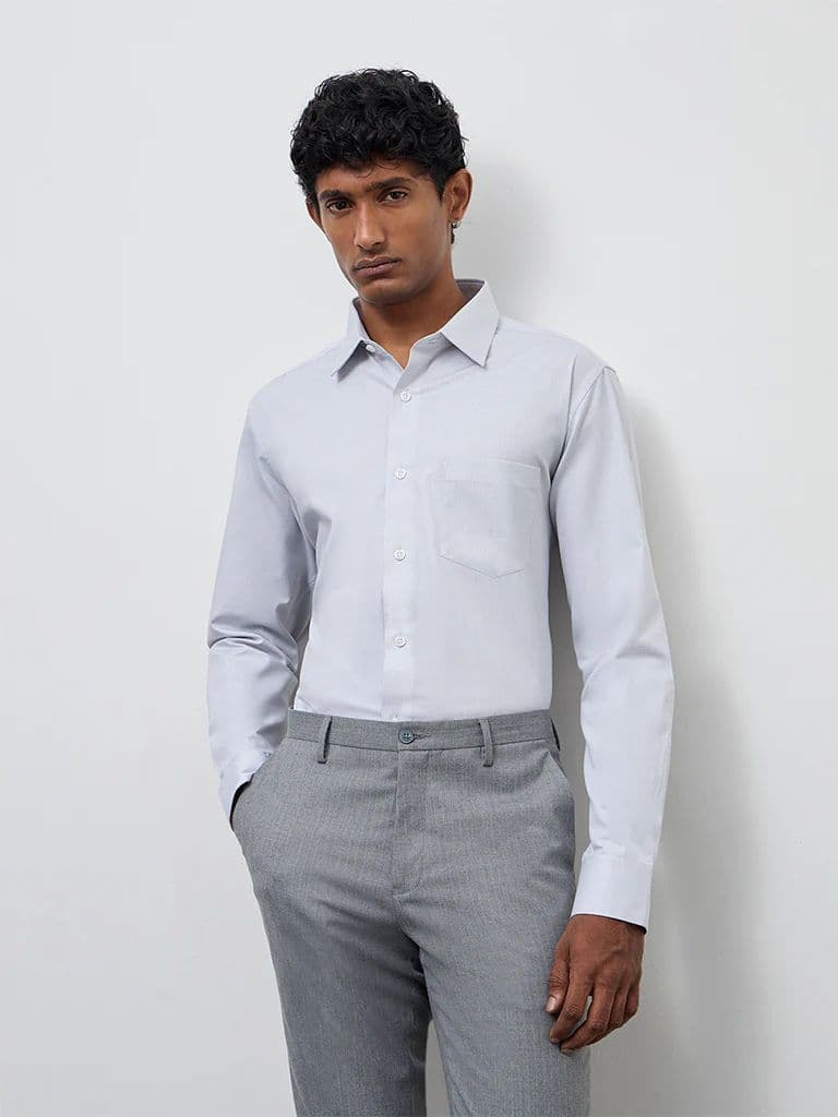 WES Formals Grey Relaxed-Fit Cotton Shirt