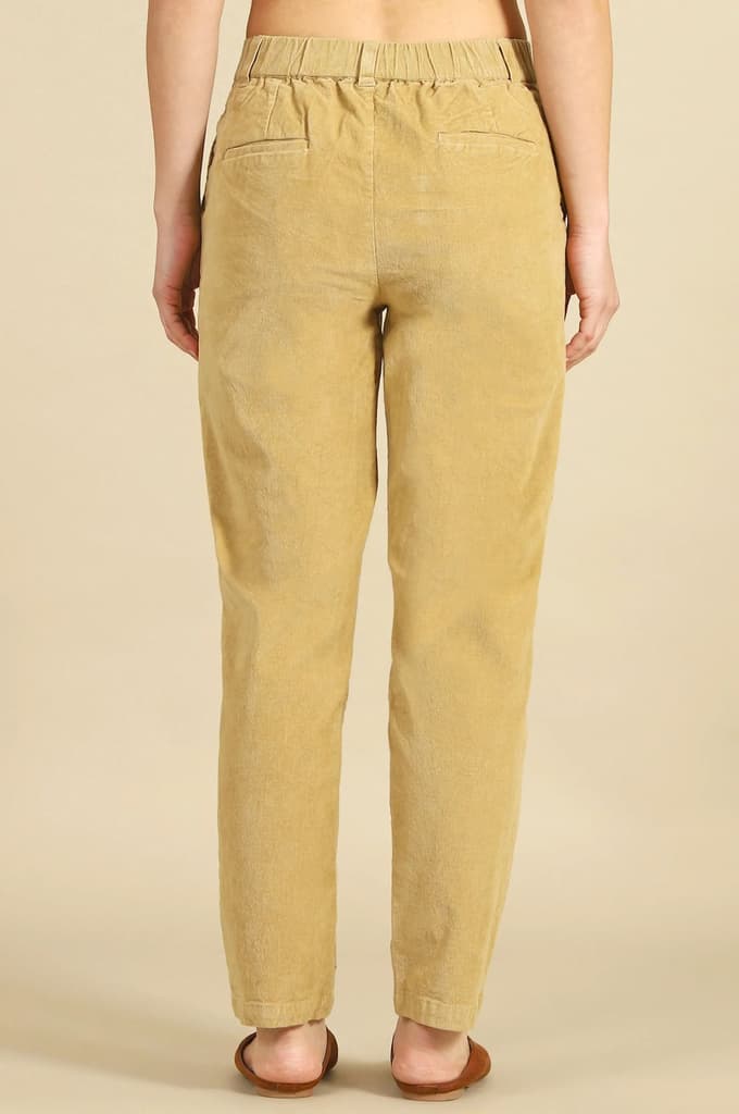 Beige Solid Straight Fit Cotton Pants with YKK Zipper — photo 4
