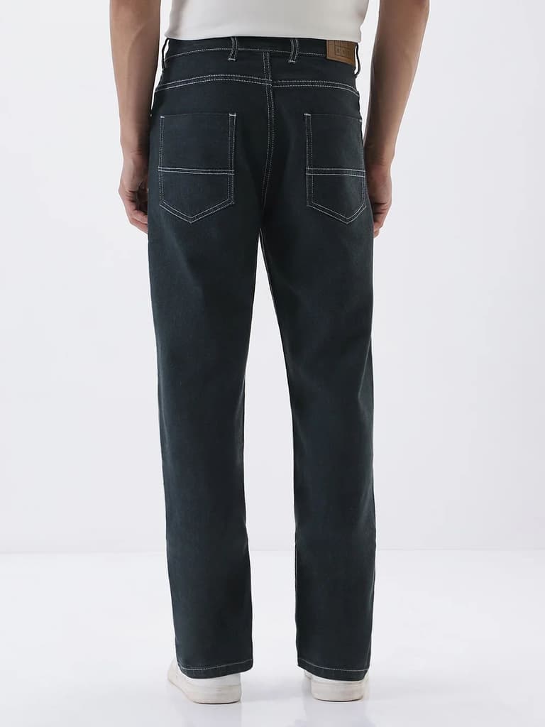 Men's Dark Grey Straight Fit Washed Jeans Stretchable — photo 4