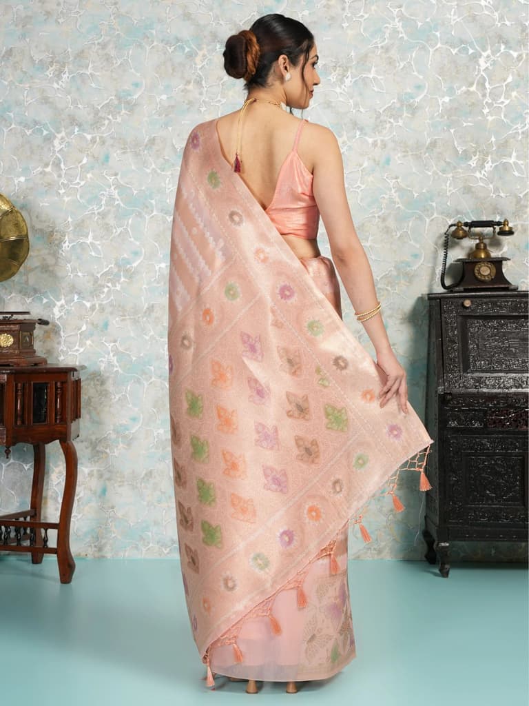 Mimosa Women's Woven Design Banarasi Style Art Silk Saree With Blouse Piece : SA00002065PNKFREE — photo 4