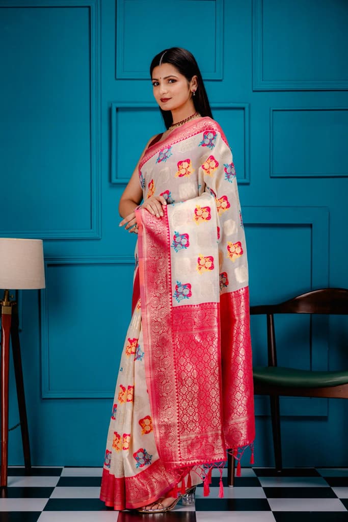 Mimosa Women's Woven Design Kanjivaram Style Art Silk Saree With Blouse Piece : SA00001624HWFREE — photo 4