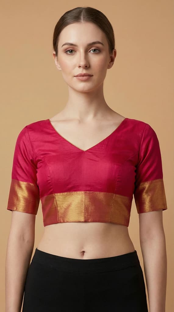 MIMOSA Women's Woven Design Mysore Silk Style Crepe Saree with Blouse Piece - Rani ( SA00003135RNFREE ) — photo 5