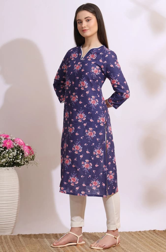 Purple Bold Floral Printed Cotton Cambric Straight Kurta — photo 5
