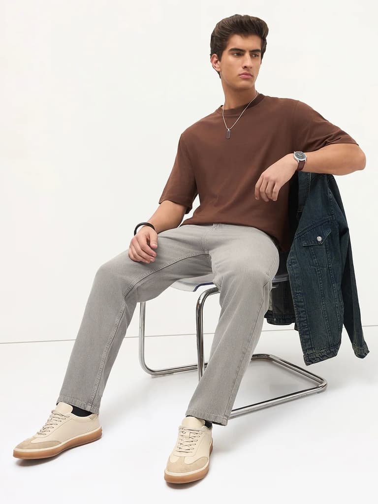 Men's Dusty Grey Loose Baggy Fit Washed Denim Jeans Non-Stretchable — photo 4