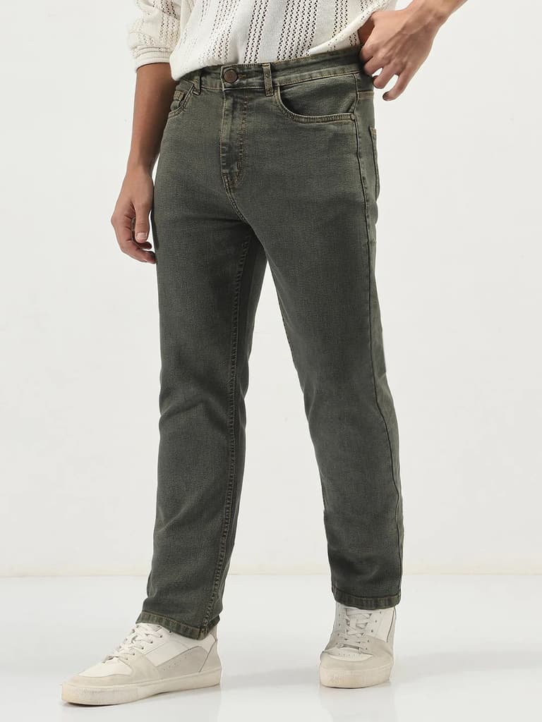 Men's Grey Straight Fit Heavy Washed Jeans Stretchable — photo 2