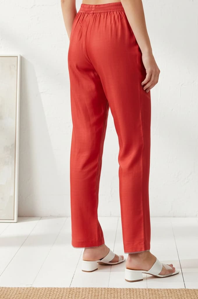Red Solid Straight Fit Ankle Length Straight Pants — photo 4