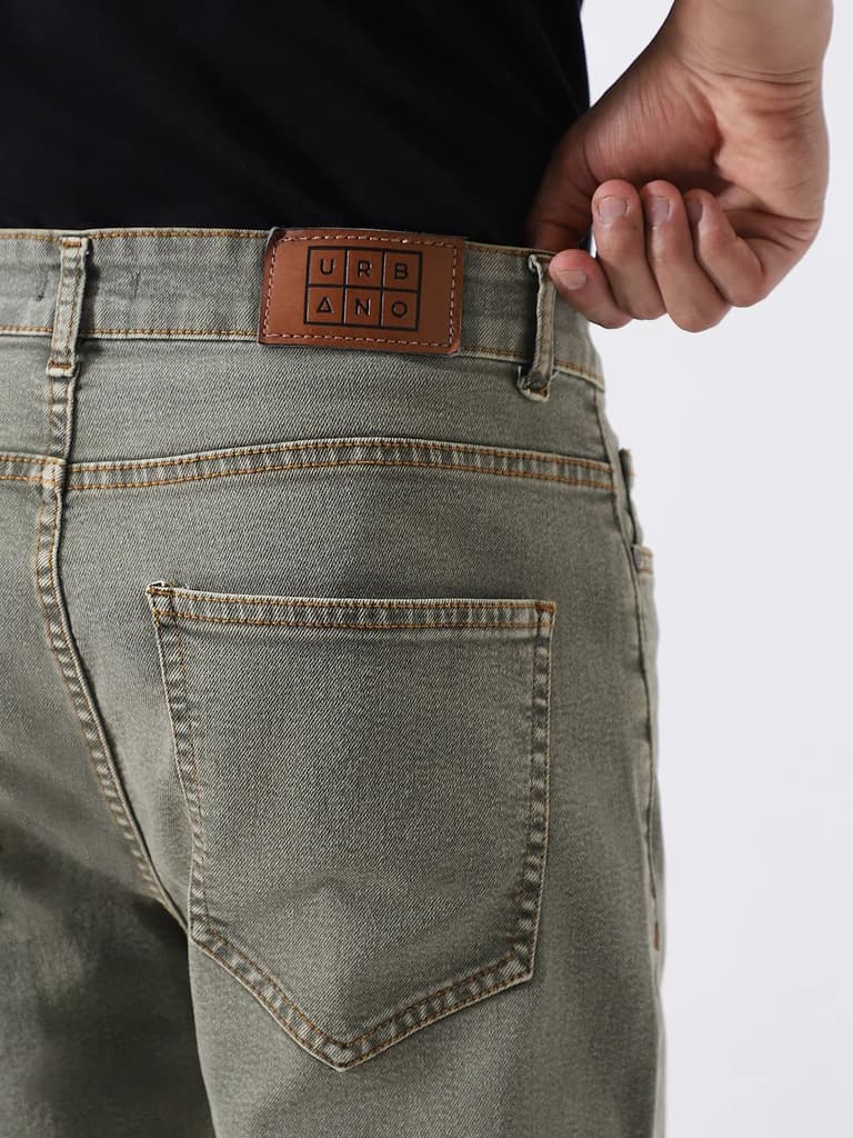 Men's Light Grey Straight Fit Heavy Washed Jeans Stretchable — photo 6