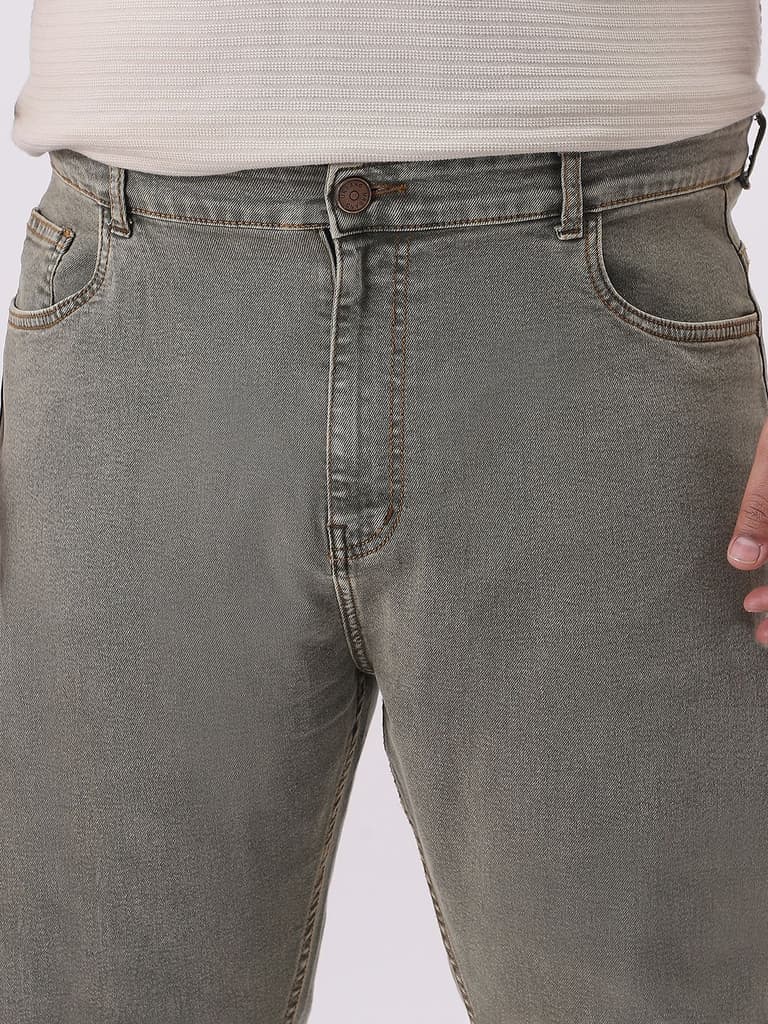 Plus Men's Light Grey Straight Fit Heavy Washed Jeans Stretchable — photo 6