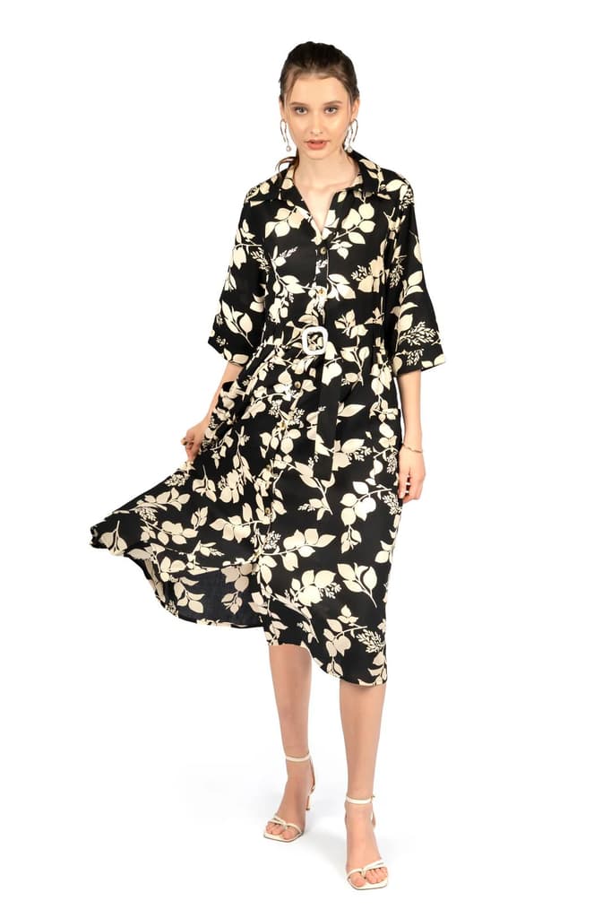 Black & Beige Floral Midi Dress — photo 5