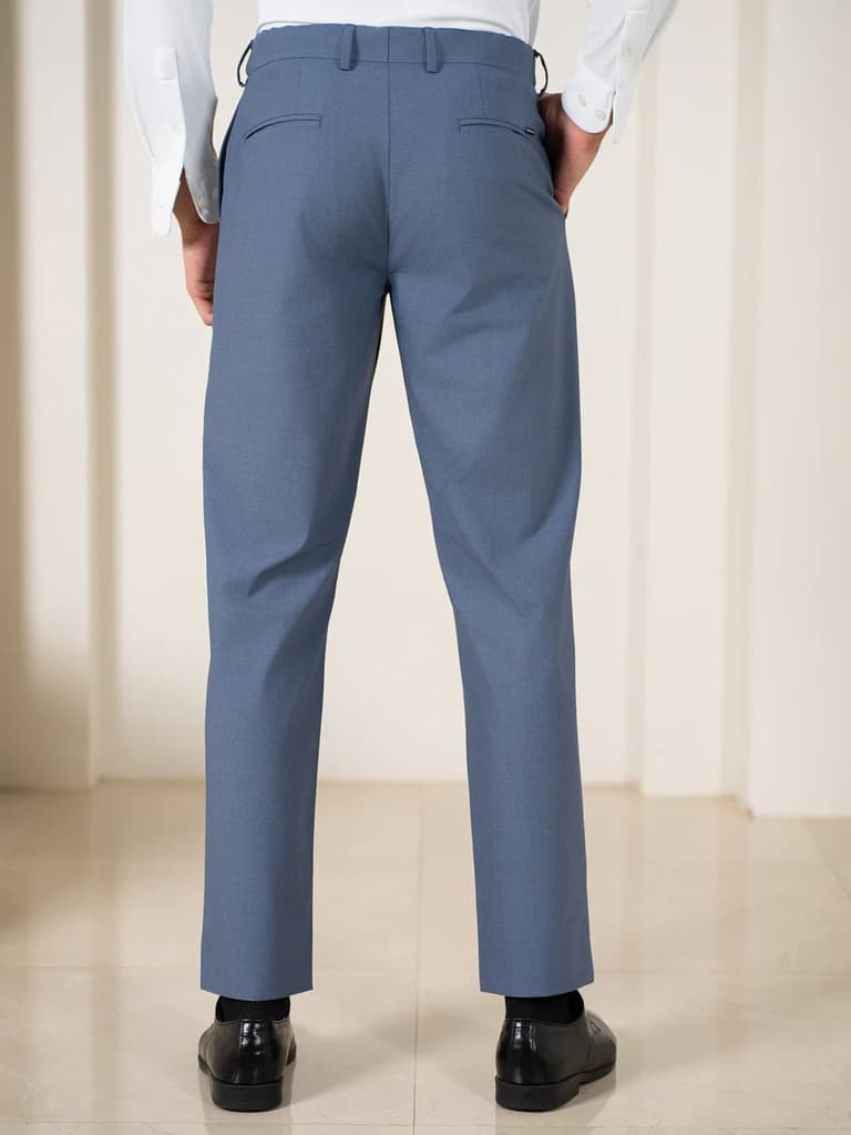 Crest Blue Melange Stretch Formal Pants