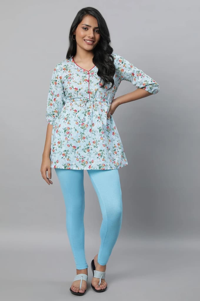 Blue Printed Skinny Fit Yoga Tights With Elasticated Waist — photo 5